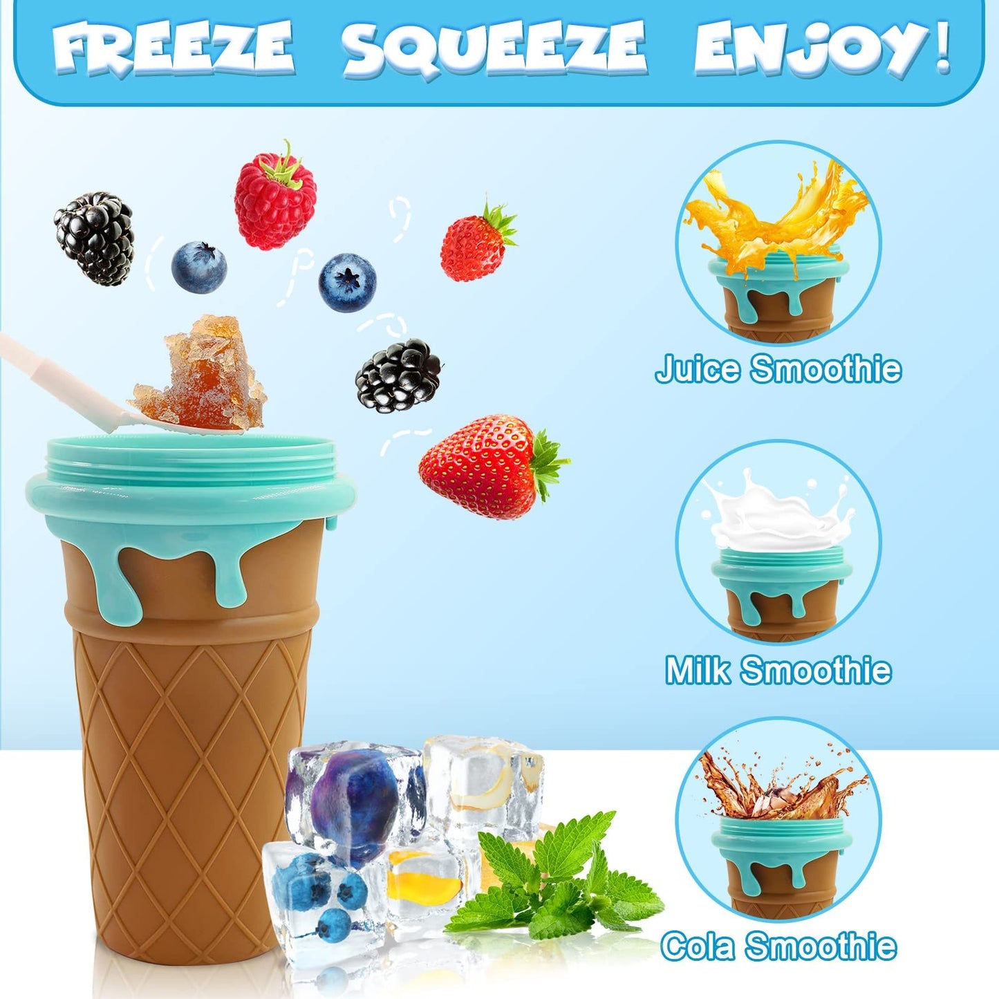 Gobelet à slushie de grande capacité de 500 ml, bouteille d'eau pour jus fait maison, gobelet à smoothie à congélation rapide, gobelet à sable, créateur de crème glacée magique à refroidissement rapide.