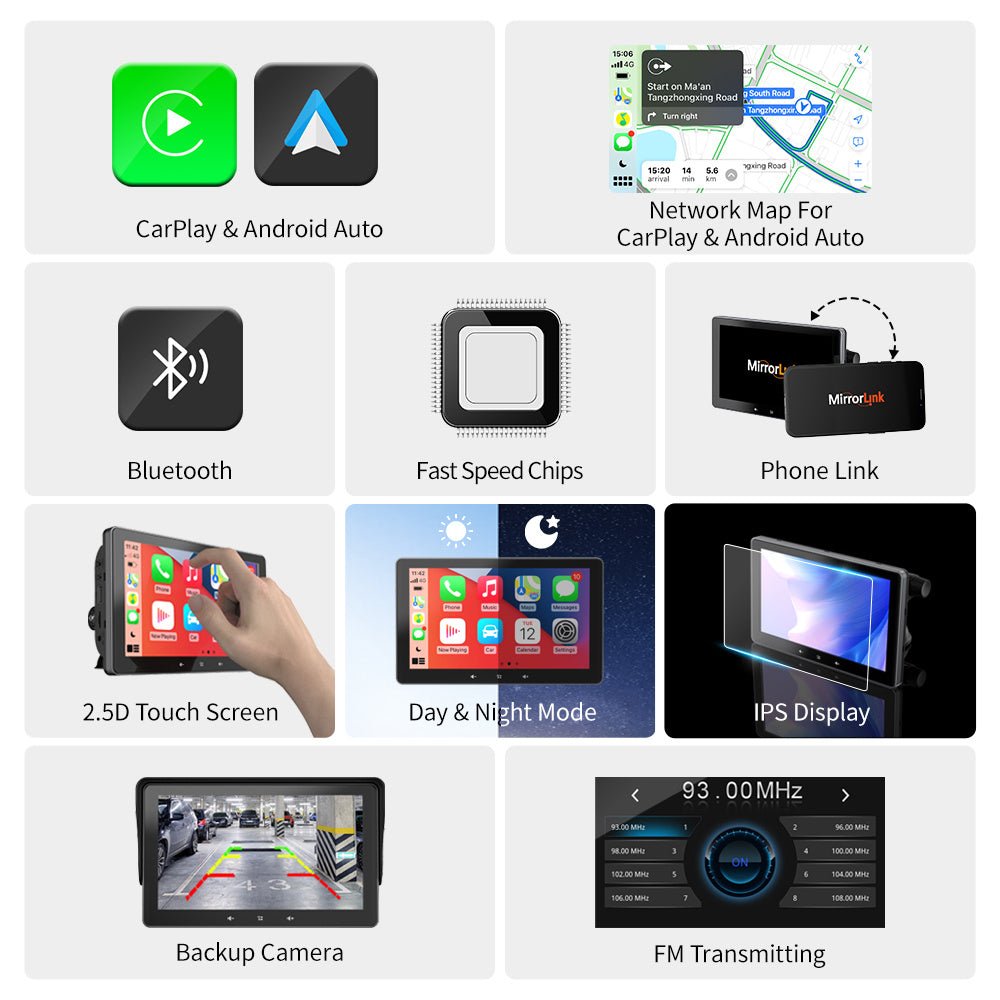 Affichage CarPlay sans fil pour voiture 7, interface allume - cigare, ventouse universelle. - KaoKao