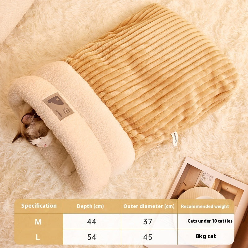Sac de couchage pour animaux de compagnie d'hiver chaud et doux en peluche, nid semi-fermé pour chats, sac de couchage confortable pour la maison, accessoires pour lits de chats et de chiens.
