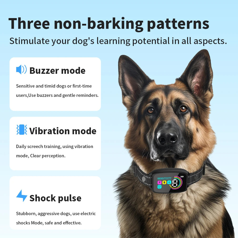 Collier anti-aboiement automatique intelligent rechargeable, dispositif d'arrêt des aboiements, affichage numérique HD, collier étanche IP67 pour chiens, produits pour animaux de compagnie.