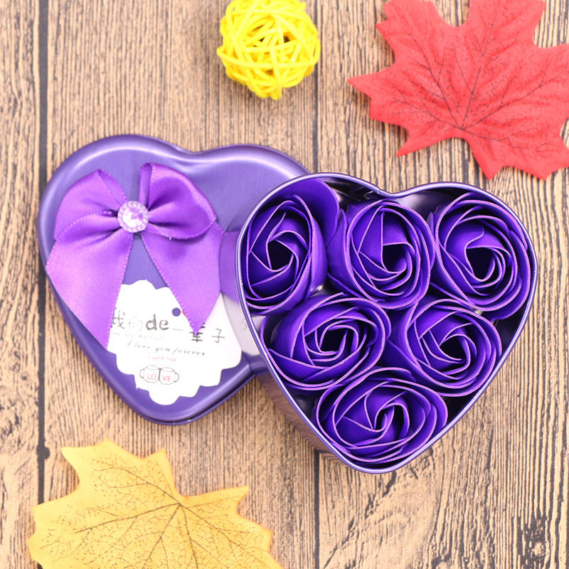 Coffret cadeau fleur de savon Cadeau Saint Valentin Fête des Mères Cadeaux créatifs Ours Fleur Rose Boîte en fer blanc en forme de cœur