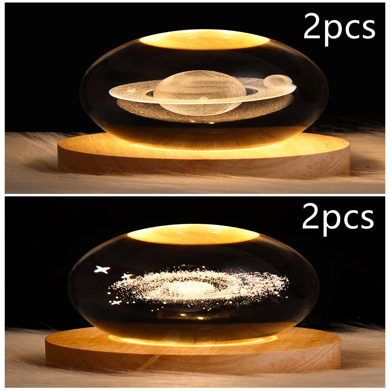 Lampe de table en cristal galaxie LED, lampe 3D de planète et de lune, décoration de chambre pour enfants, fête d'anniversaire pour enfants.