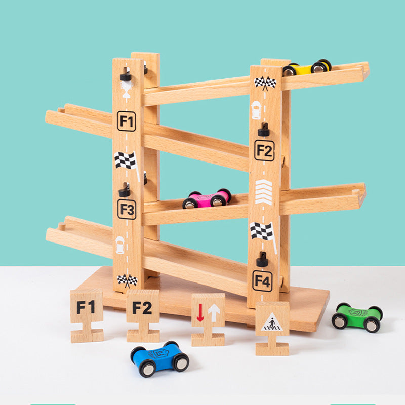 Quatre pistes de glisse voiture enfants assemblage éducatif piste jouet en bois