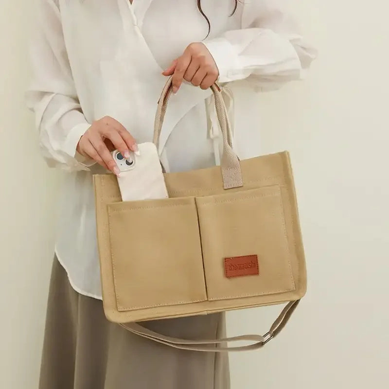 Sac fourre-tout en toile décontracté pour femme, sac à bandoulière, sac de maman, grande capacité, messager, multi-poches, sac à main chic et réutilisable