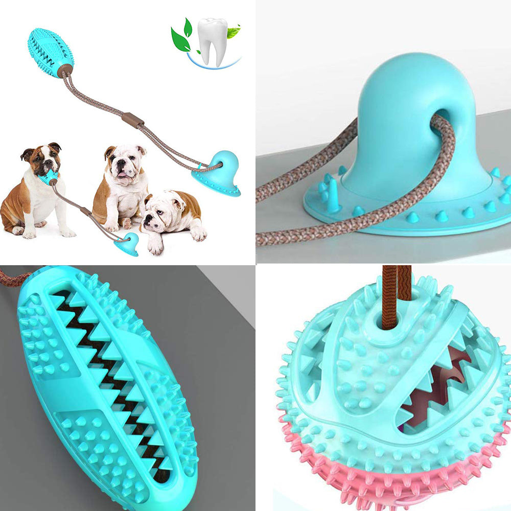 Jouet pour chien en silicone avec ventouse, jouet interactif en forme de balle pour chien, conçu pour le nettoyage des dents et l'alimentation des animaux de compagnie.