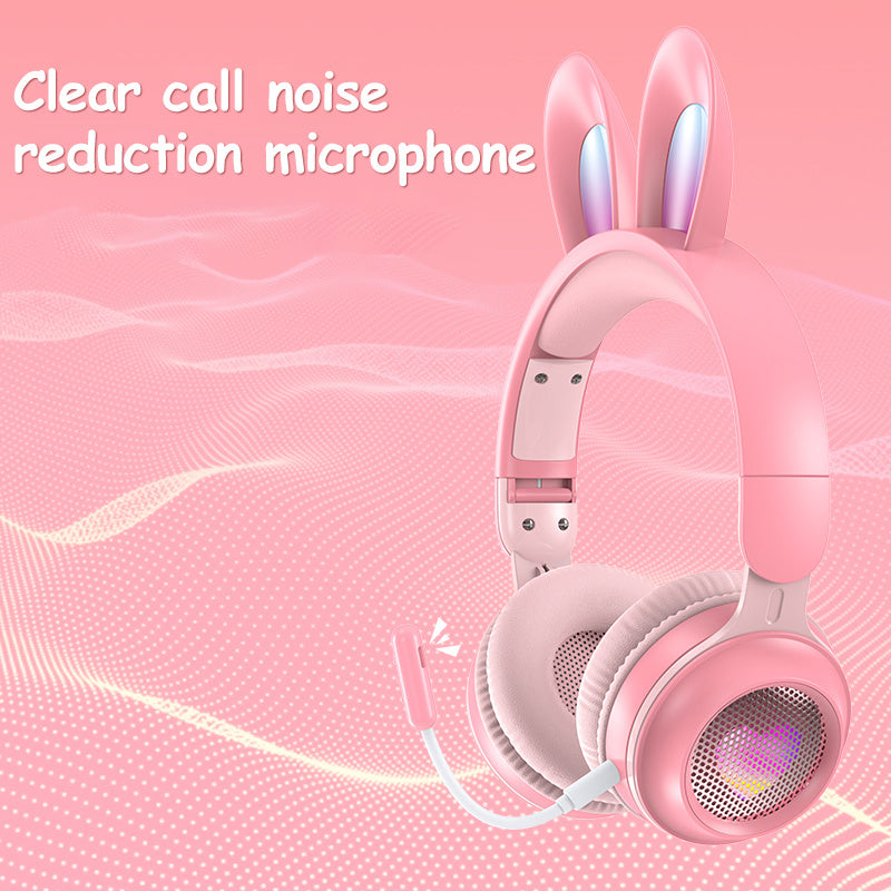 Casque sans fil à oreilles de lapin lumineux et extensible en blé