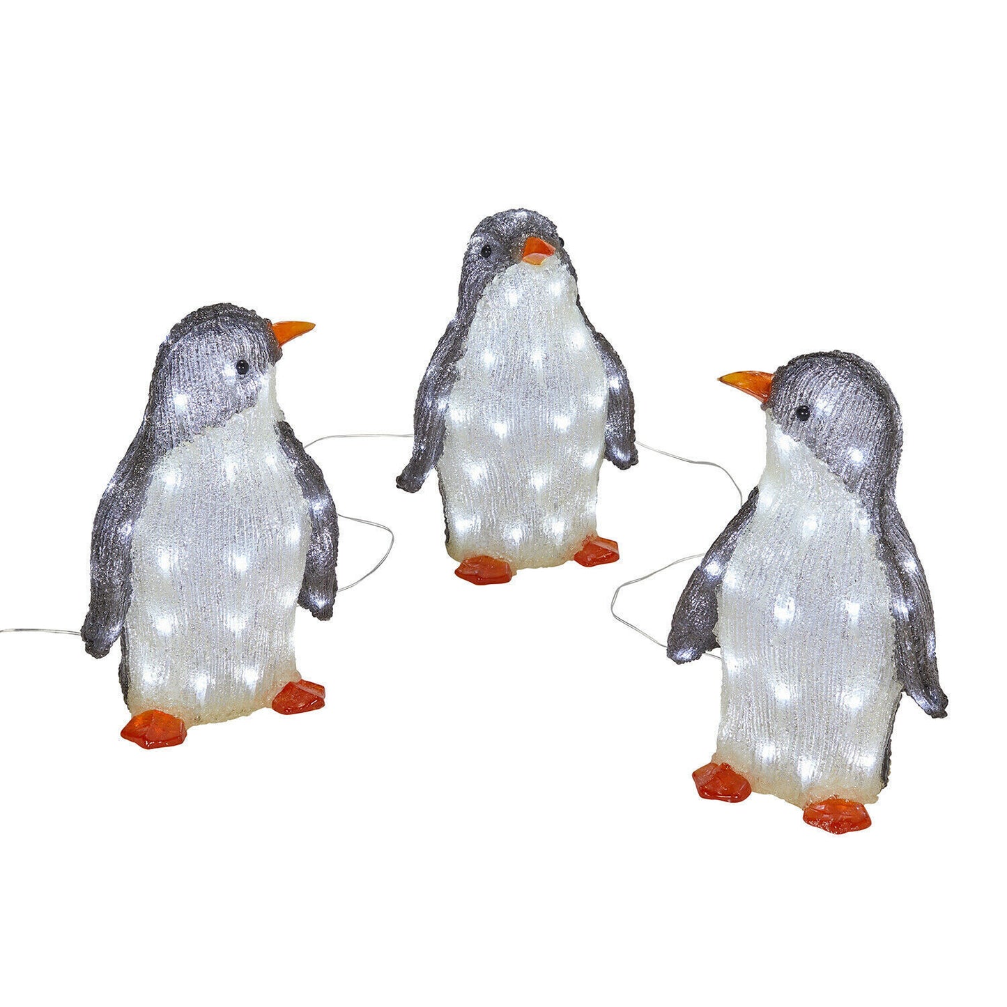 Décoration de Noël en acrylique en forme de pingouin avec lumières et ornements.