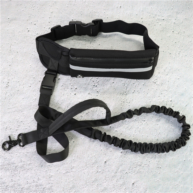 Laisse pour chien mains libres, ceinture de promenade et d'entraînement pour animaux de compagnie avec laisse élastique absorbant les chocs pour chiens de grande taille jusqu'à 180 lbs, poche pour téléphone et support pour bouteille d'eau.