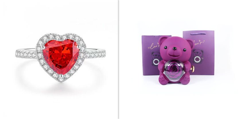 Boîte cadeau de nounours rose éternel avec collier, boîte à bijoux rose rotative, cadeau de Saint - Valentin, boîte de rangement pour femmes et petites amies. - KaoKao