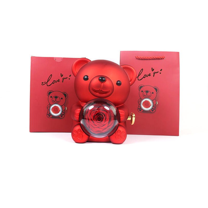 Boîte cadeau de nounours rose éternel avec collier, boîte à bijoux rose rotative, cadeau de Saint - Valentin, boîte de rangement pour femmes et petites amies. - KaoKao