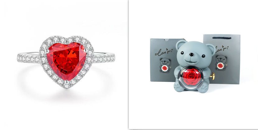 Boîte cadeau de nounours rose éternel avec collier, boîte à bijoux rose rotative, cadeau de Saint - Valentin, boîte de rangement pour femmes et petites amies. - KaoKao