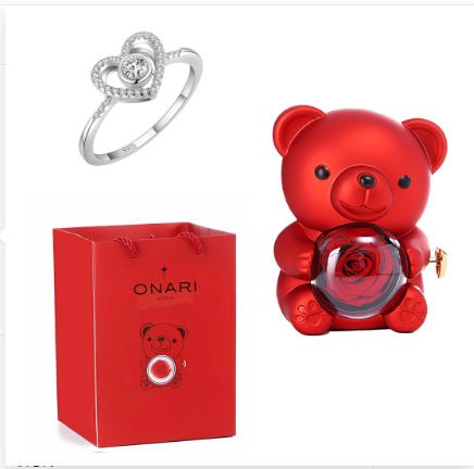 Boîte cadeau de nounours rose éternel avec collier, boîte à bijoux rose rotative, cadeau de Saint - Valentin, boîte de rangement pour femmes et petites amies. - KaoKao