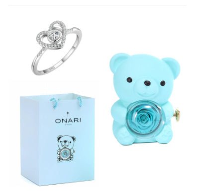 Boîte cadeau de nounours rose éternel avec collier, boîte à bijoux rose rotative, cadeau de Saint - Valentin, boîte de rangement pour femmes et petites amies. - KaoKao