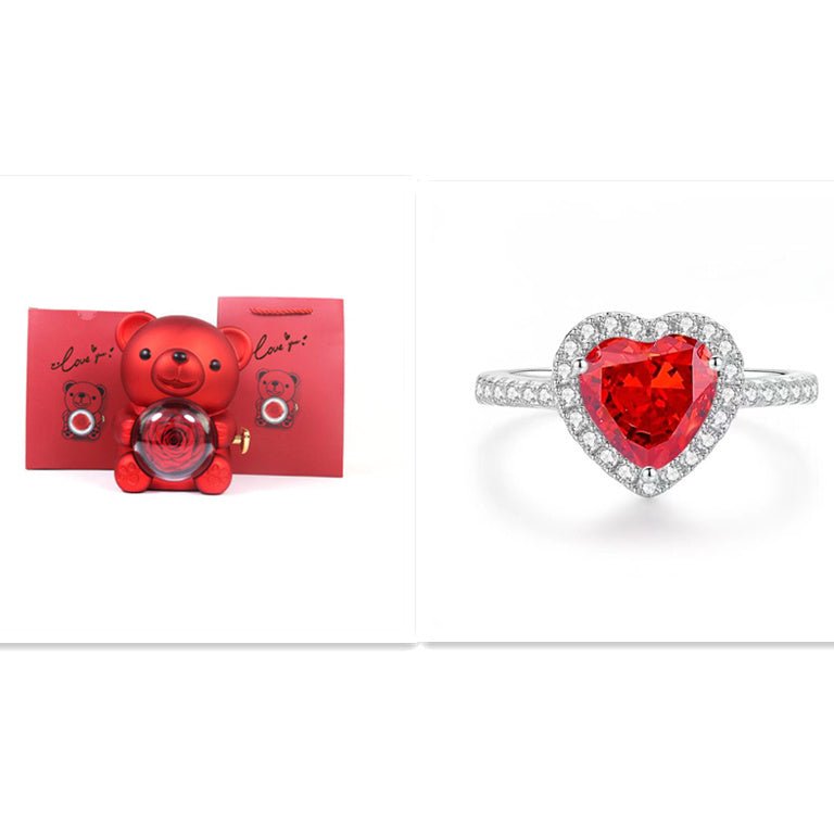 Boîte cadeau de nounours rose éternel avec collier, boîte à bijoux rose rotative, cadeau de Saint - Valentin, boîte de rangement pour femmes et petites amies. - KaoKao