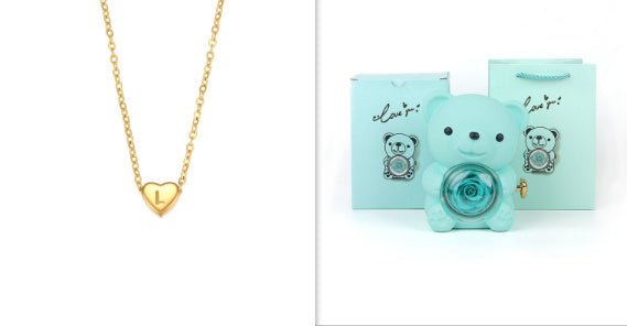 Boîte cadeau de nounours rose éternel avec collier, boîte à bijoux rose rotative, cadeau de Saint - Valentin, boîte de rangement pour femmes et petites amies. - KaoKao