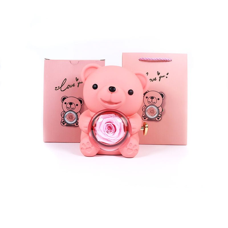Boîte cadeau de nounours rose éternel avec collier, boîte à bijoux rose rotative, cadeau de Saint - Valentin, boîte de rangement pour femmes et petites amies. - KaoKao