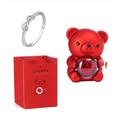 Boîte cadeau de nounours rose éternel avec collier, boîte à bijoux rose rotative, cadeau de Saint - Valentin, boîte de rangement pour femmes et petites amies. - KaoKao
