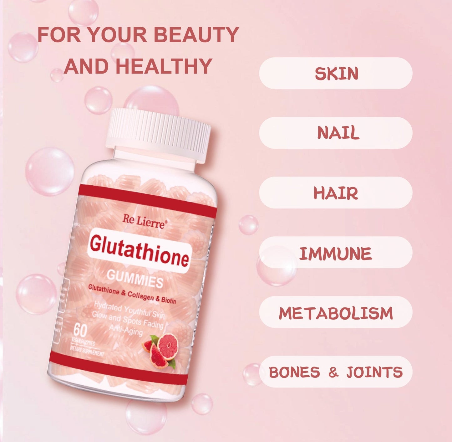 Bonbons gélifiés au glutathion et au collagène, saveur pamplemousse - KaoKao