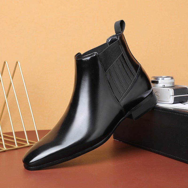 Bottes Chelsea à bout pointu pour hommes, mode britannique, talon carré, chaussures en cuir formelles pour affaires. - KaoKao