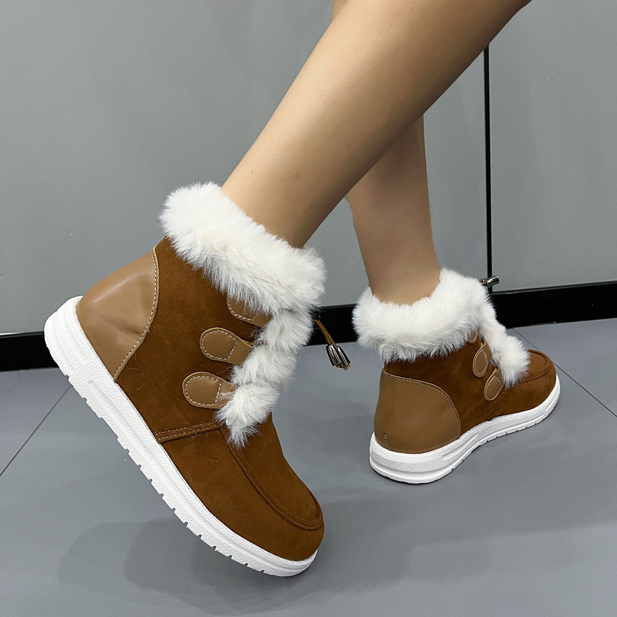 Bottes en suède de mode en polaire pour la neige, chaudes et douces, à bout rond, chaussures en coton polyvalentes, simples et courtes pour femmes. - KaoKao
