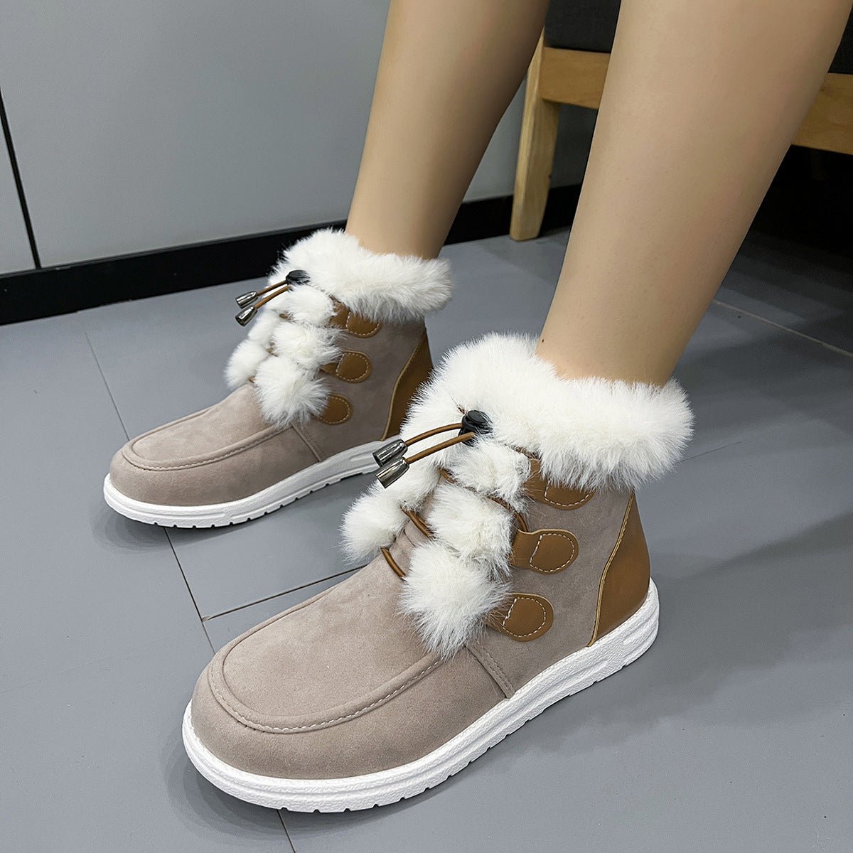 Bottes en suède de mode en polaire pour la neige, chaudes et douces, à bout rond, chaussures en coton polyvalentes, simples et courtes pour femmes. - KaoKao