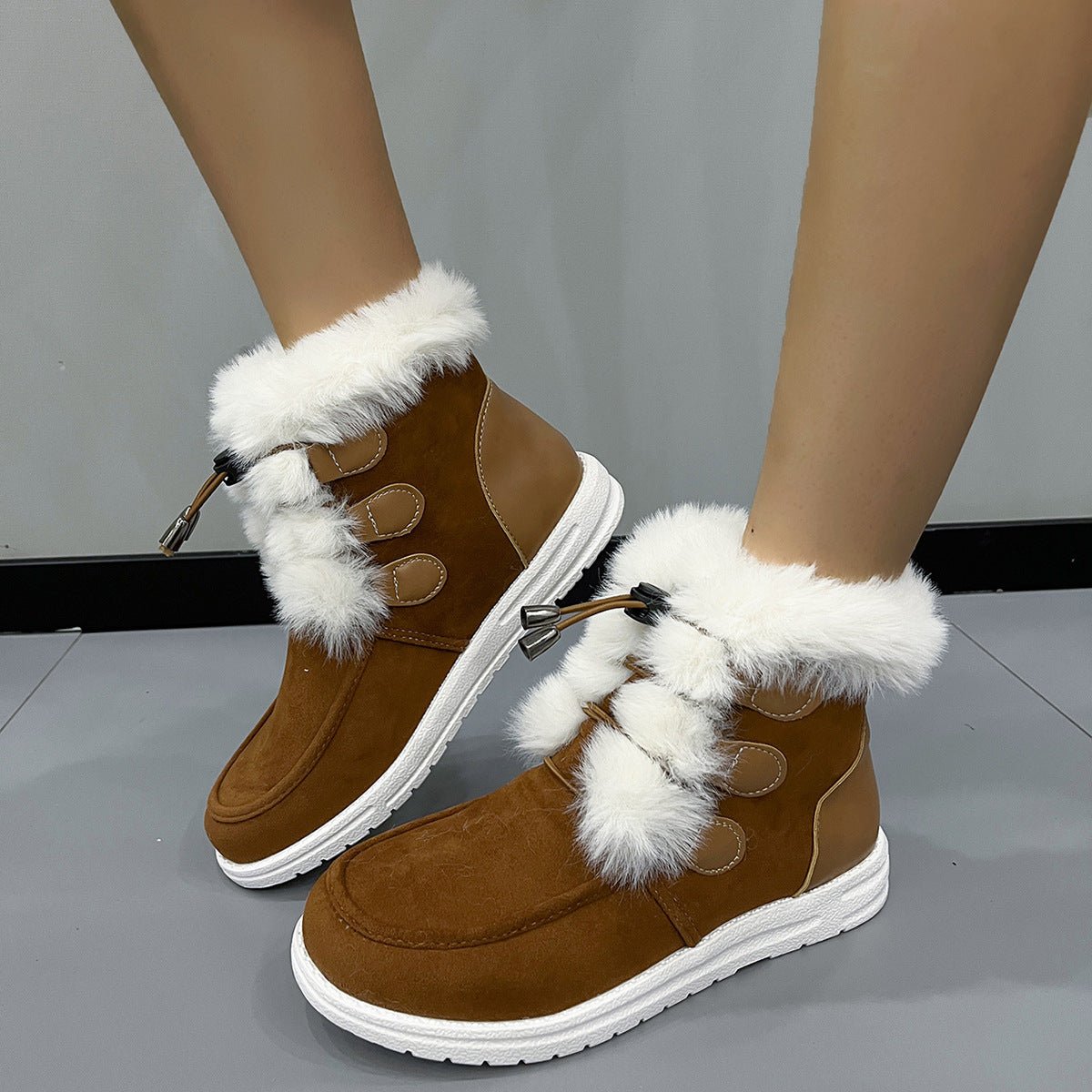 Bottes en suède de mode en polaire pour la neige, chaudes et douces, à bout rond, chaussures en coton polyvalentes, simples et courtes pour femmes. - KaoKao