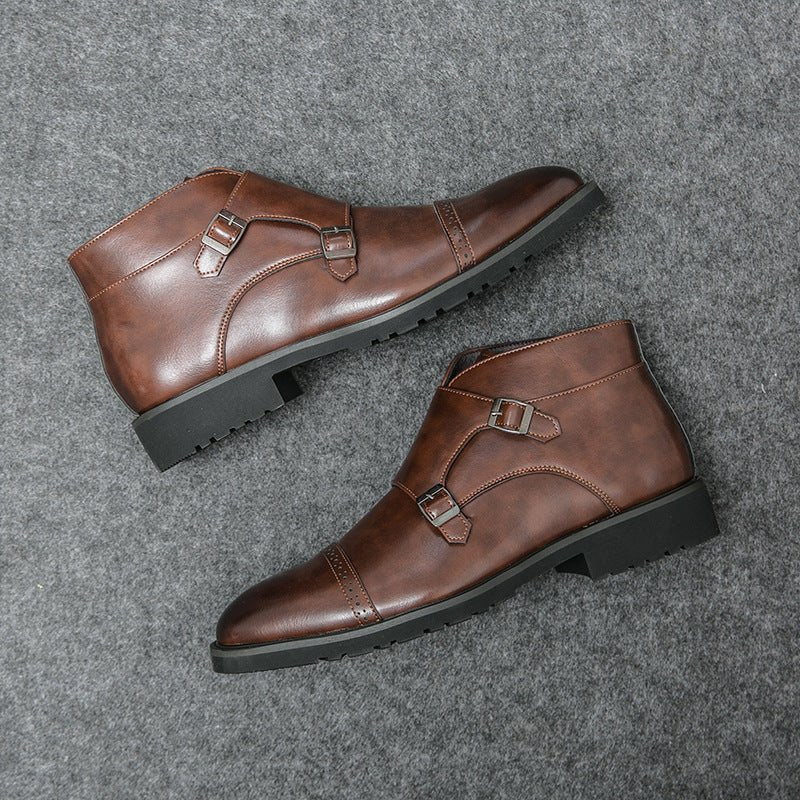 Bottes Martin rétro en cuir pointues et montantes pour hommes, décontractées et d'extérieur - KaoKao