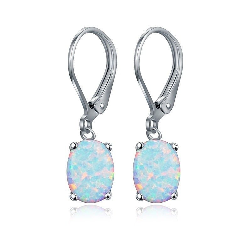 Boucles d'oreilles ovales en opale à quatre griffes, ornement européen et américain. - KaoKao
