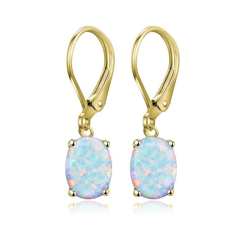 Boucles d'oreilles ovales en opale à quatre griffes, ornement européen et américain. - KaoKao