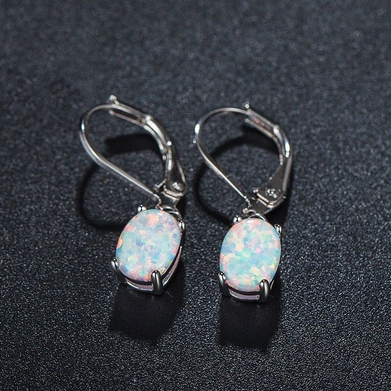 Boucles d'oreilles ovales en opale à quatre griffes, ornement européen et américain. - KaoKao