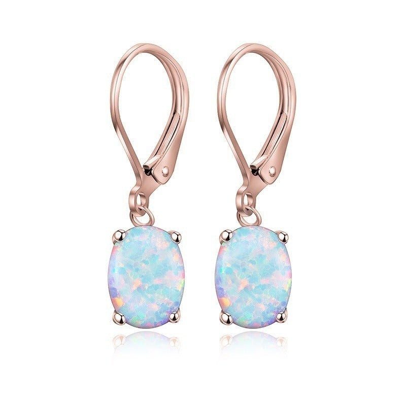 Boucles d'oreilles ovales en opale à quatre griffes, ornement européen et américain. - KaoKao