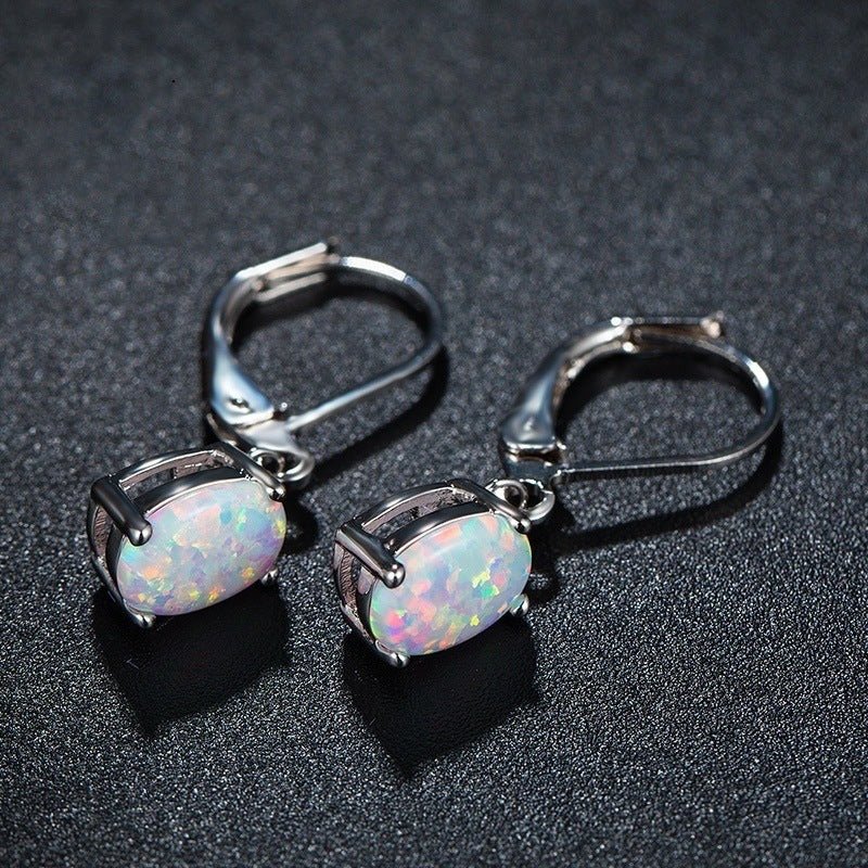 Boucles d'oreilles ovales en opale à quatre griffes, ornement européen et américain. - KaoKao