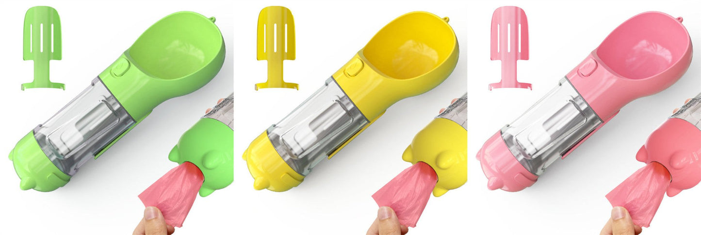 Bouteille d'eau pour animaux de compagnie avec distributeur, bol, sac poubelle, rangement, portable, voyage en extérieur, 3 en 1 pour chien. - KaoKao