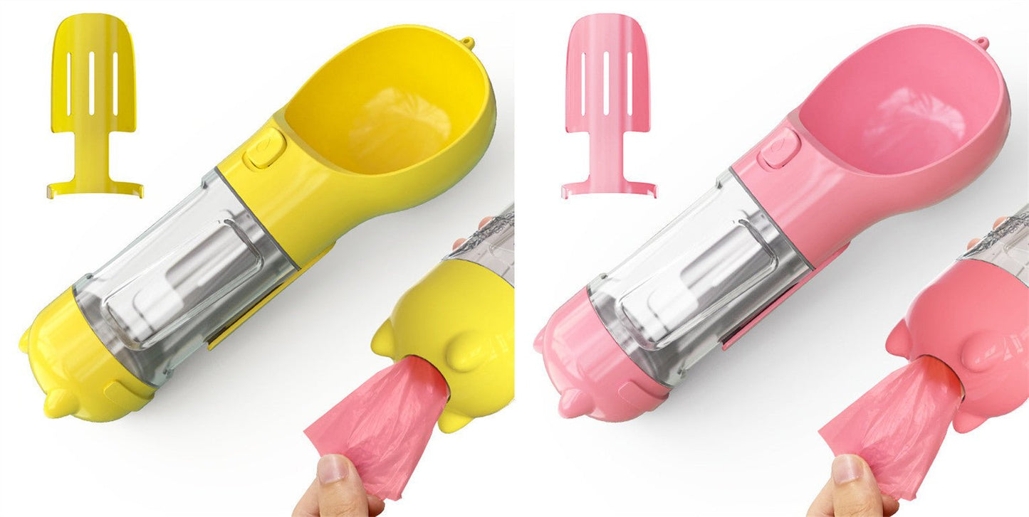Bouteille d'eau pour animaux de compagnie avec distributeur, bol, sac poubelle, rangement, portable, voyage en extérieur, 3 en 1 pour chien. - KaoKao