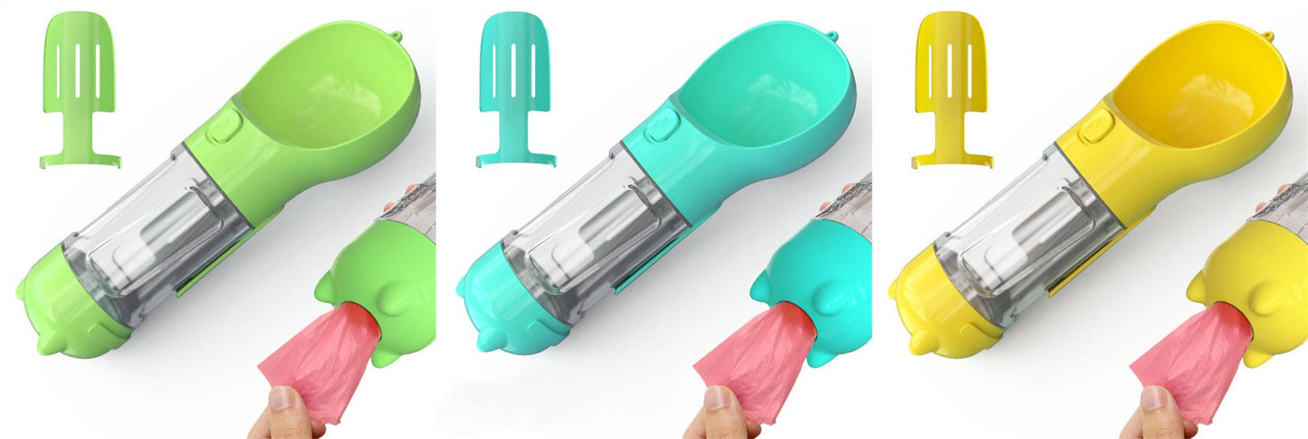Bouteille d'eau pour animaux de compagnie avec distributeur, bol, sac poubelle, rangement, portable, voyage en extérieur, 3 en 1 pour chien. - KaoKao