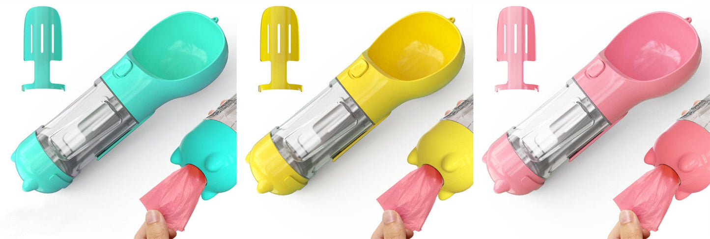 Bouteille d'eau pour animaux de compagnie avec distributeur, bol, sac poubelle, rangement, portable, voyage en extérieur, 3 en 1 pour chien. - KaoKao