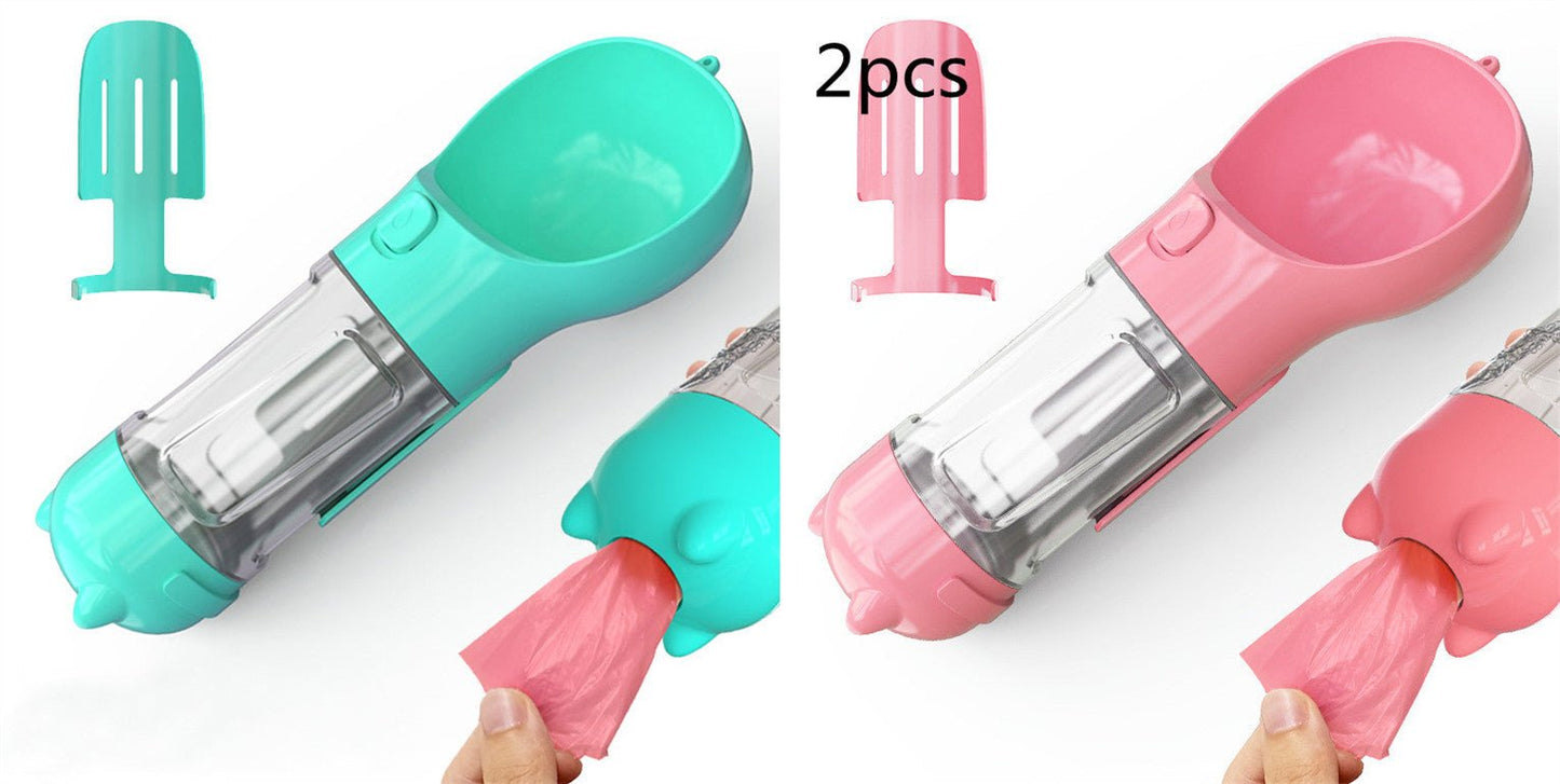 Bouteille d'eau pour animaux de compagnie avec distributeur, bol, sac poubelle, rangement, portable, voyage en extérieur, 3 en 1 pour chien. - KaoKao