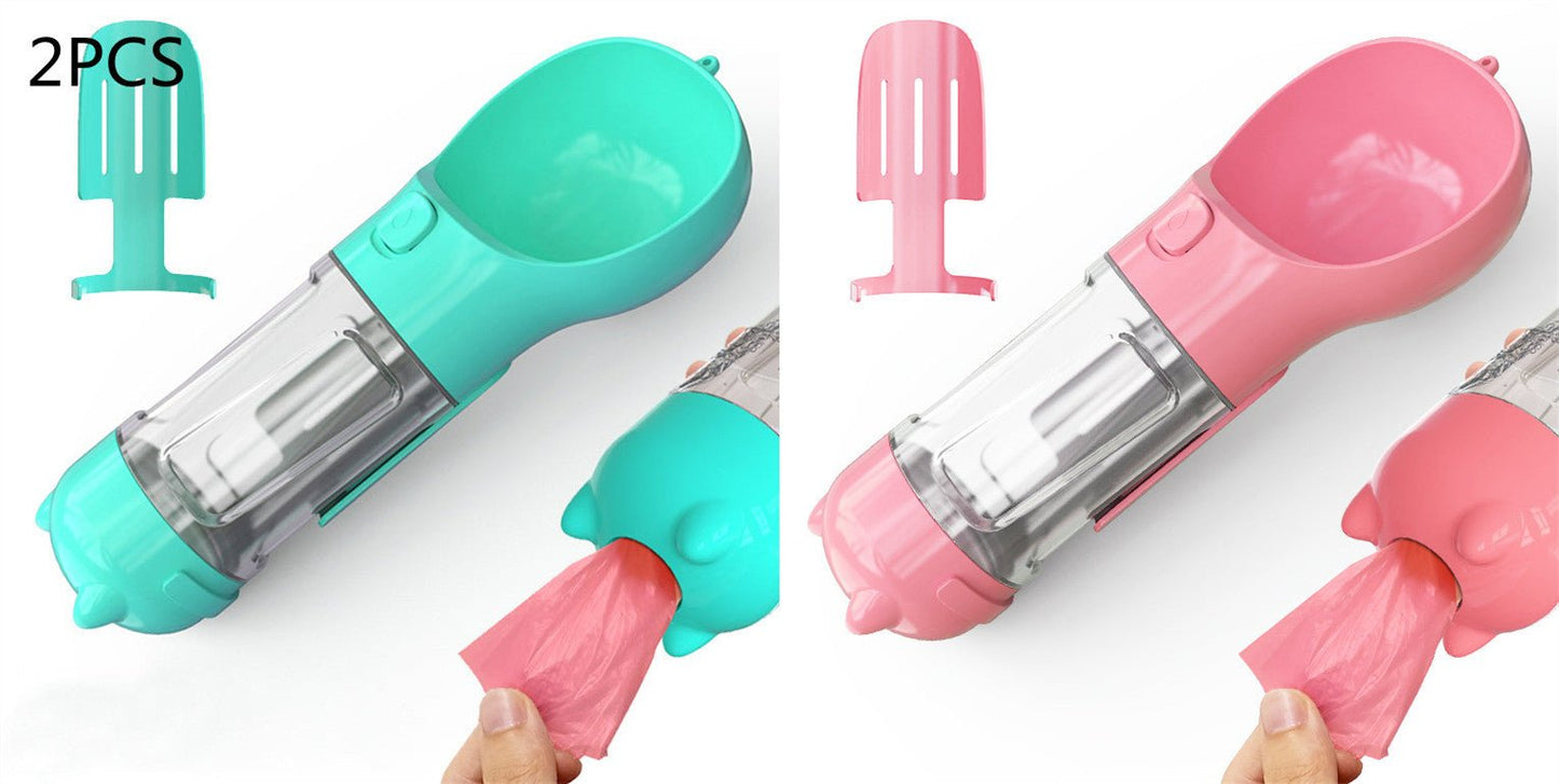 Bouteille d'eau pour animaux de compagnie avec distributeur, bol, sac poubelle, rangement, portable, voyage en extérieur, 3 en 1 pour chien. - KaoKao