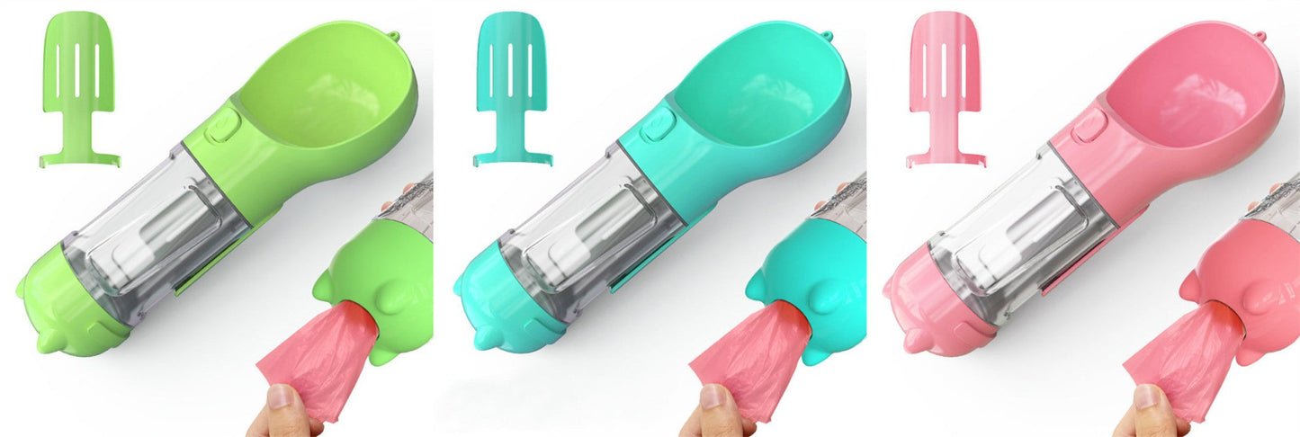 Bouteille d'eau pour animaux de compagnie avec distributeur, bol, sac poubelle, rangement, portable, voyage en extérieur, 3 en 1 pour chien. - KaoKao