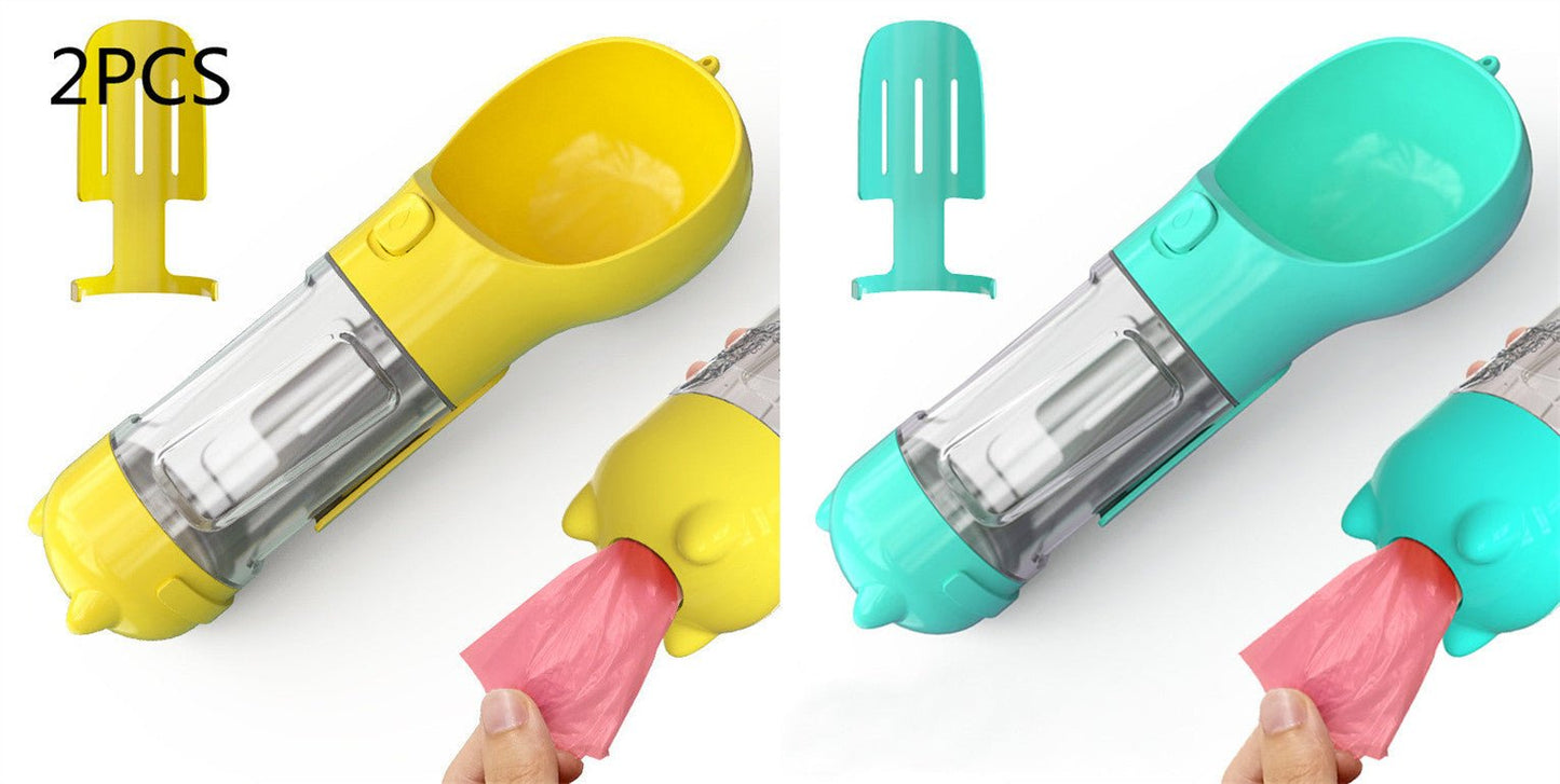 Bouteille d'eau pour animaux de compagnie avec distributeur, bol, sac poubelle, rangement, portable, voyage en extérieur, 3 en 1 pour chien. - KaoKao