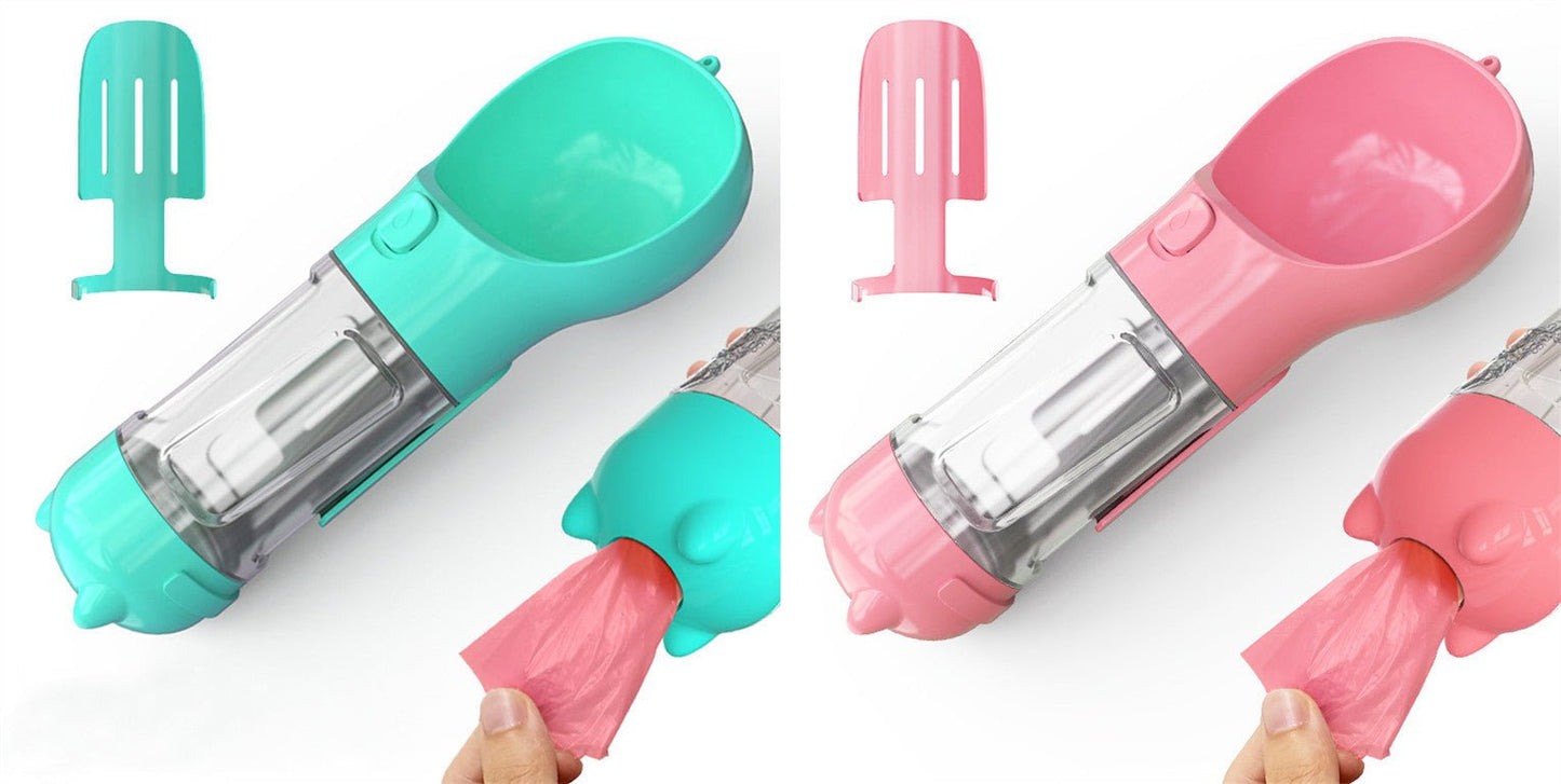 Bouteille d'eau pour animaux de compagnie avec distributeur, bol, sac poubelle, rangement, portable, voyage en extérieur, 3 en 1 pour chien. - KaoKao