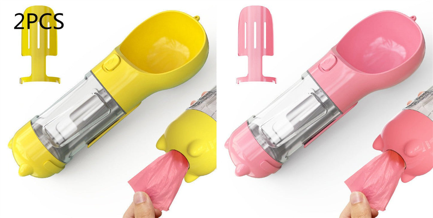 Bouteille d'eau pour animaux de compagnie avec distributeur, bol, sac poubelle, rangement, portable, voyage en extérieur, 3 en 1 pour chien. - KaoKao