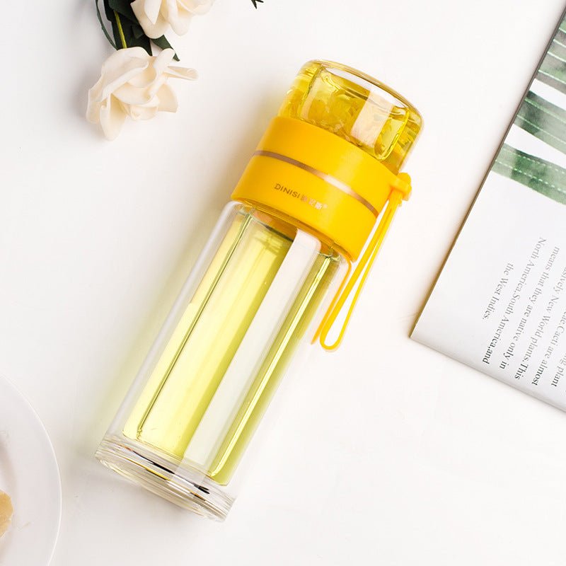Bouteille en verre avec infuseur à thé, filtre de séparation du thé, bouteille en verre à double paroi, bouteille d'eau étanche. - KaoKao