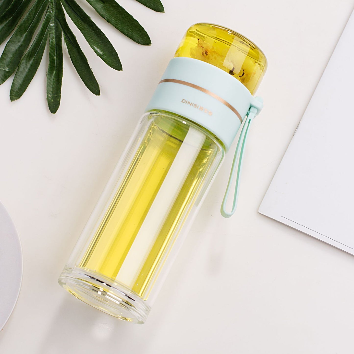 Bouteille en verre avec infuseur à thé, filtre de séparation du thé, bouteille en verre à double paroi, bouteille d'eau étanche. - KaoKao
