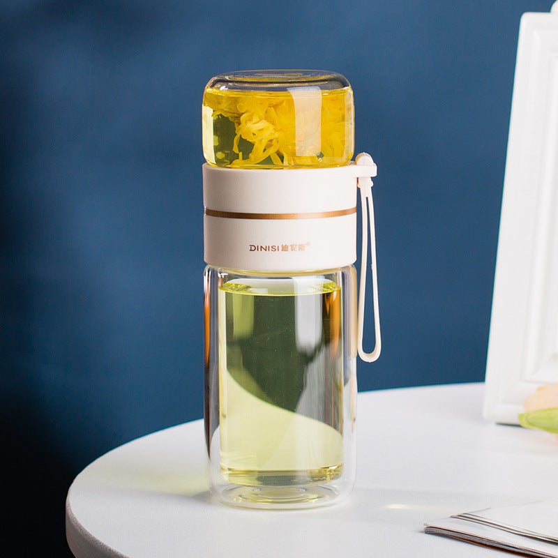 Bouteille en verre avec infuseur à thé, filtre de séparation du thé, bouteille en verre à double paroi, bouteille d'eau étanche. - KaoKao