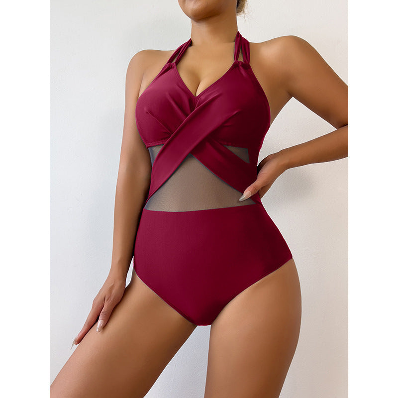 Maillot de bain une pièce tendance de couleur unie