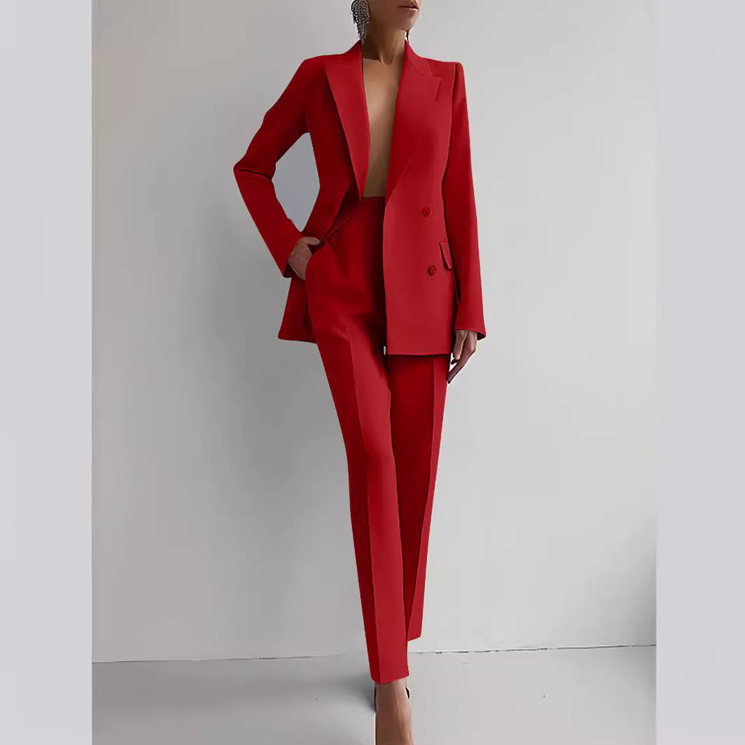 Costumes décontractés à la mode avec veste à simple boutonnage à manches longues et pantalon slim pour femmes