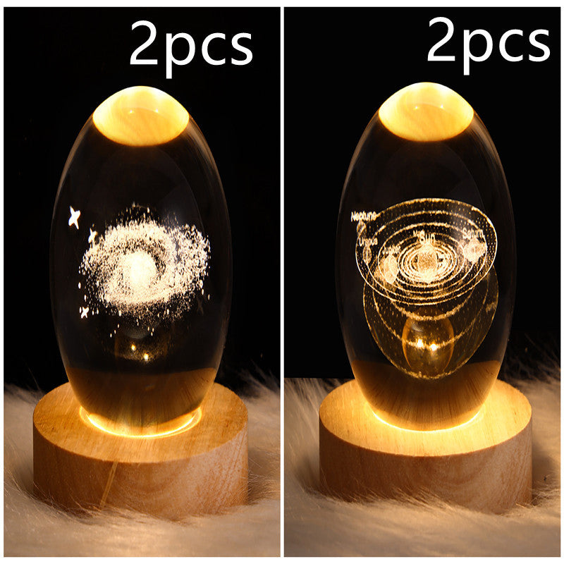 Lampe de table en cristal galaxie LED, lampe 3D de planète et de lune, décoration de chambre pour enfants, fête d'anniversaire pour enfants.