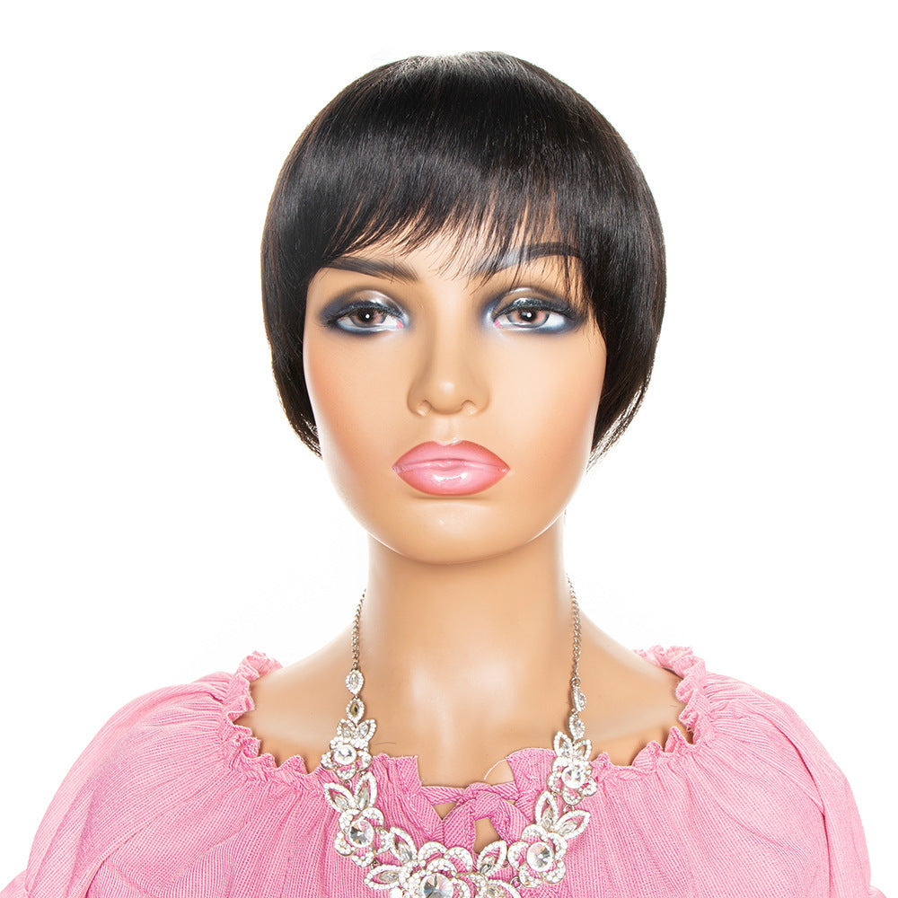Perruque courte en cheveux humains avec frange coupe Pixie