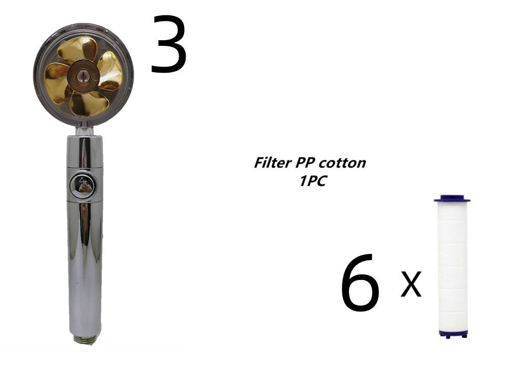 Pommeau de douche à hélice avec bouton d'arrêt et filtre en coton Buse de douche à main haute pression turbocompressée